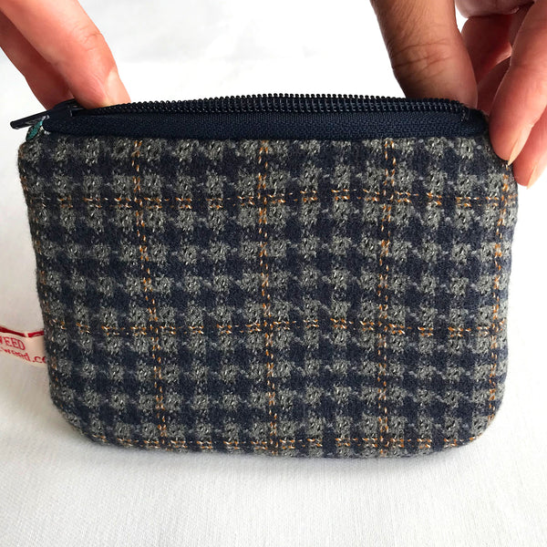 Handmade blue and grey tweed purse