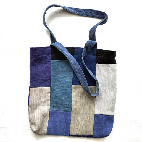 Handmade blue corduroy patchwork bag