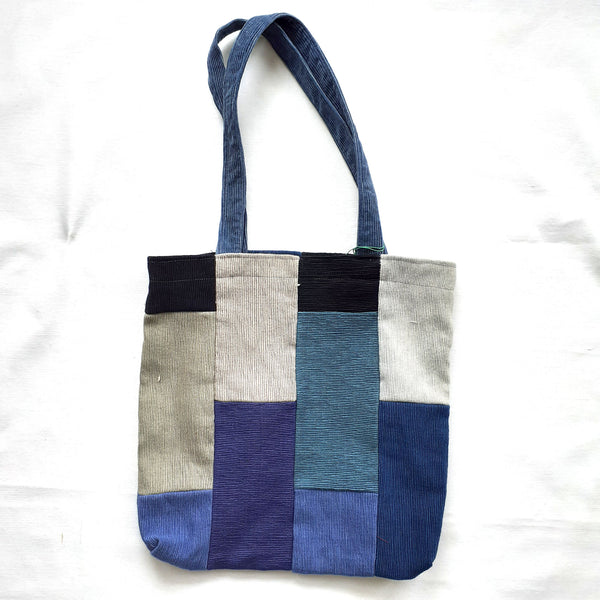 Handmade blue corduroy patchwork bag