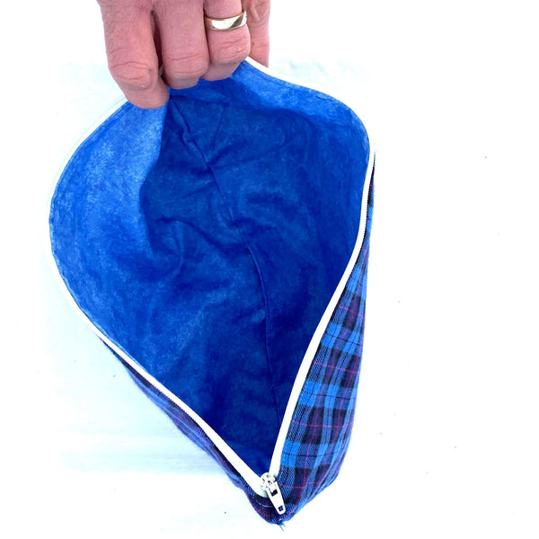 Blue check cosmetic bag