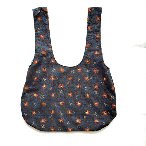 Handmade blue floral shoulder bag