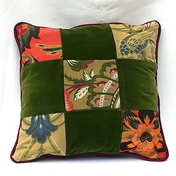 Handmade piped patchwork cushion