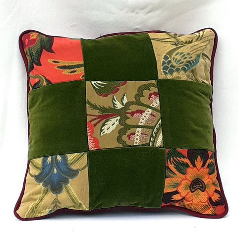 Handmade piped patchwork cushion