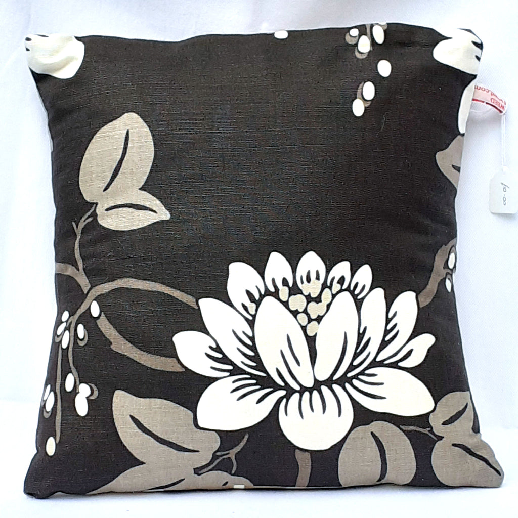 Handmade envelope cushion with bold brown floral design ReTweed