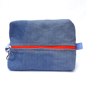 Handmade cosmetic bag in blue corduroy
