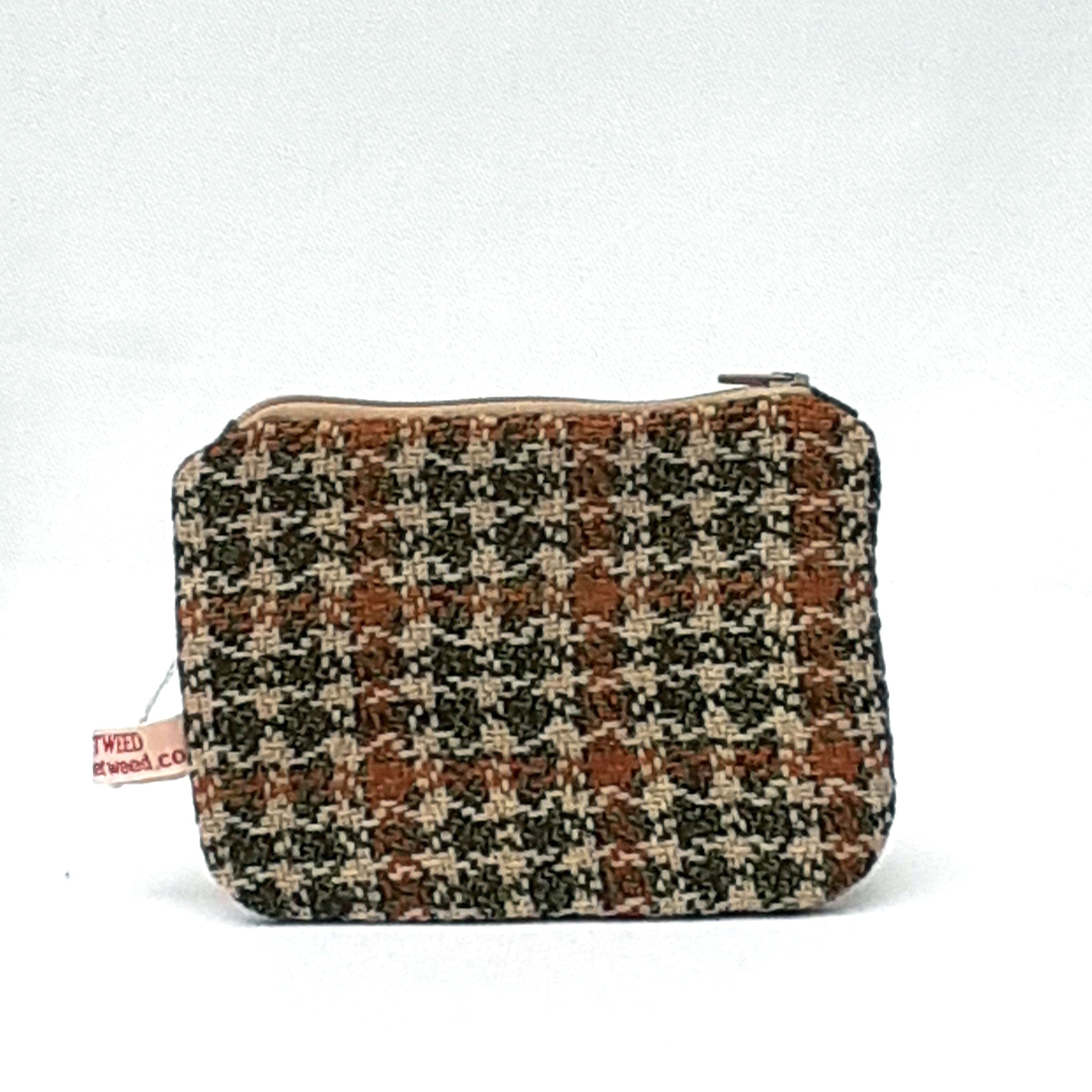 Handmade small cosmetic bag brown check – ReTweed