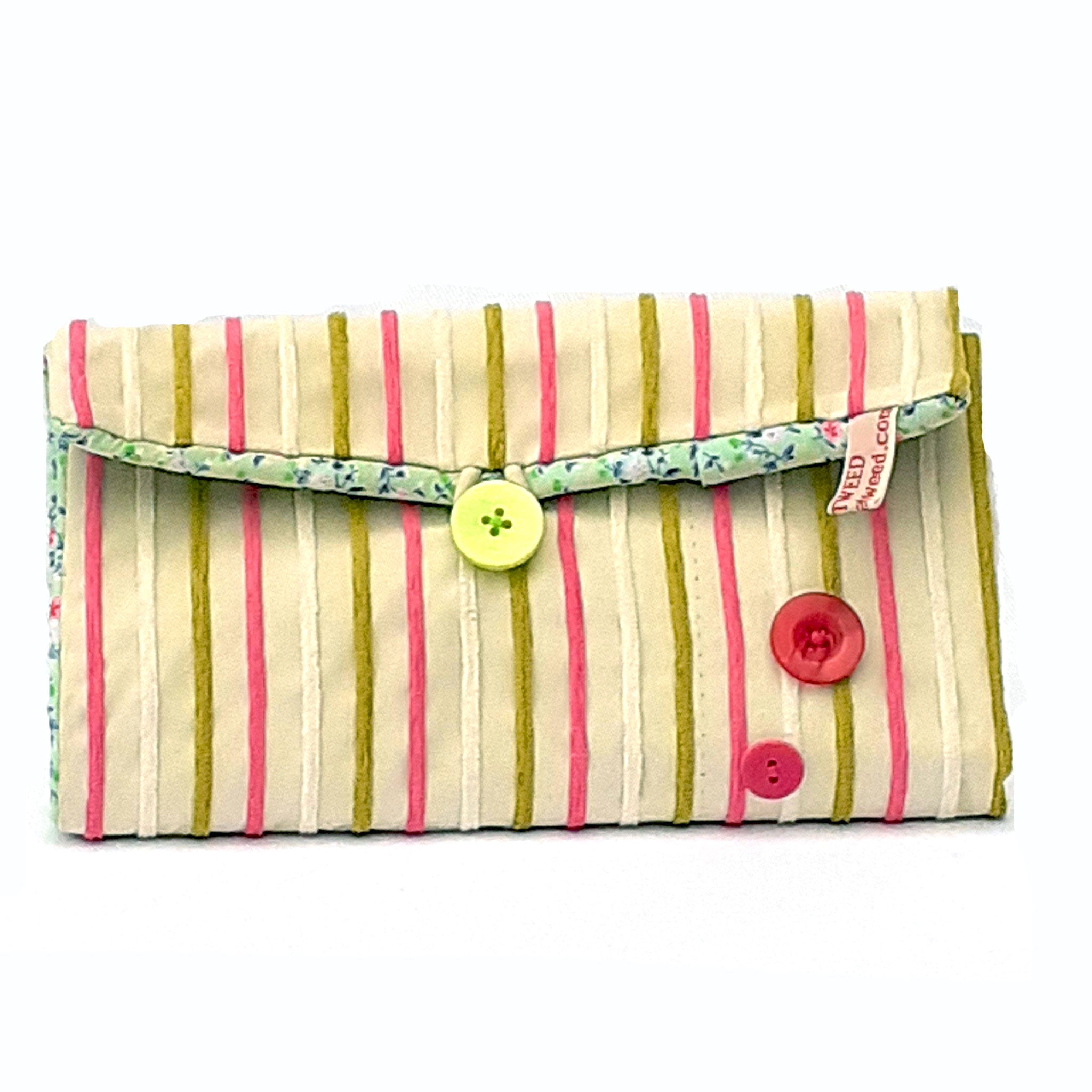 Handmade roll up cosmetic bag with pink stripes