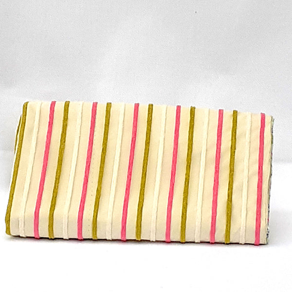 Handmade roll up cosmetic bag with pink stripes