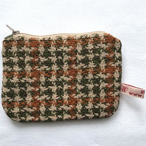 Handmade tweed beige, green and orange tweed purse