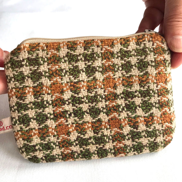 Handmade tweed beige, green and orange tweed purse