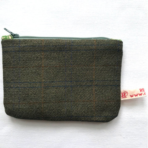 Handmade green tweed purse