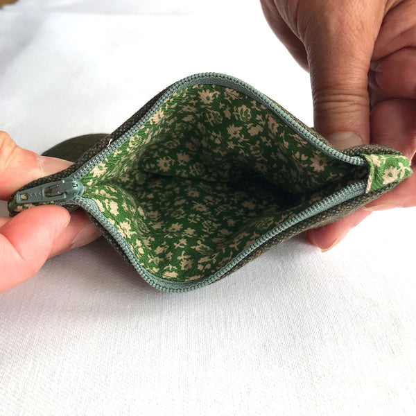 Handmade green tweed purse