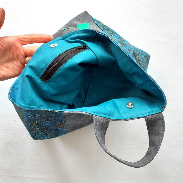 Handmade grey and turquoise bag