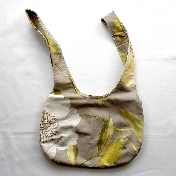Handmade grey floral shoulder bag