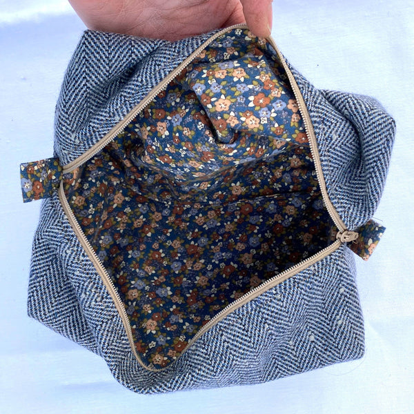 Tweed herringbone box cosmetic bag