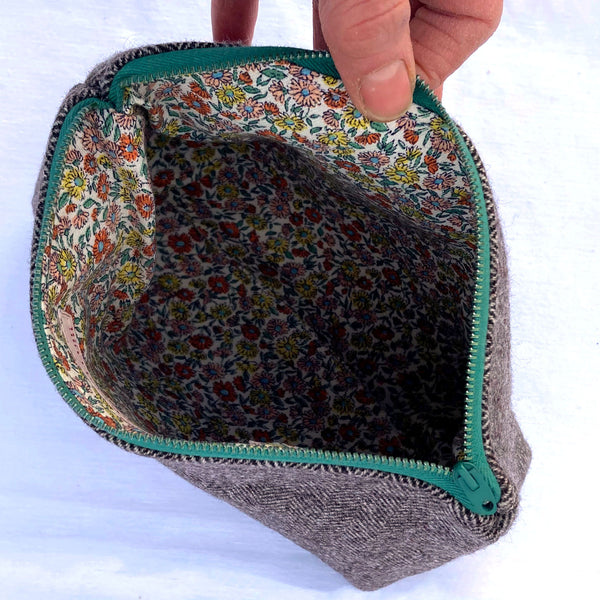Tweed herringbone cosmetic bag