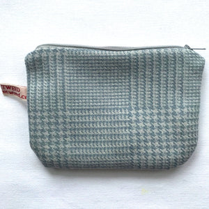 Handmade light blue and grey tweed purse