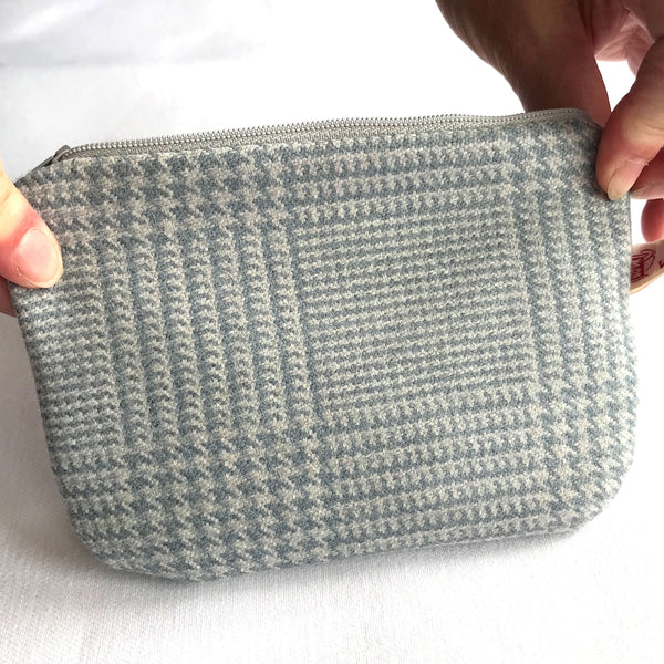 Handmade light blue and grey tweed purse