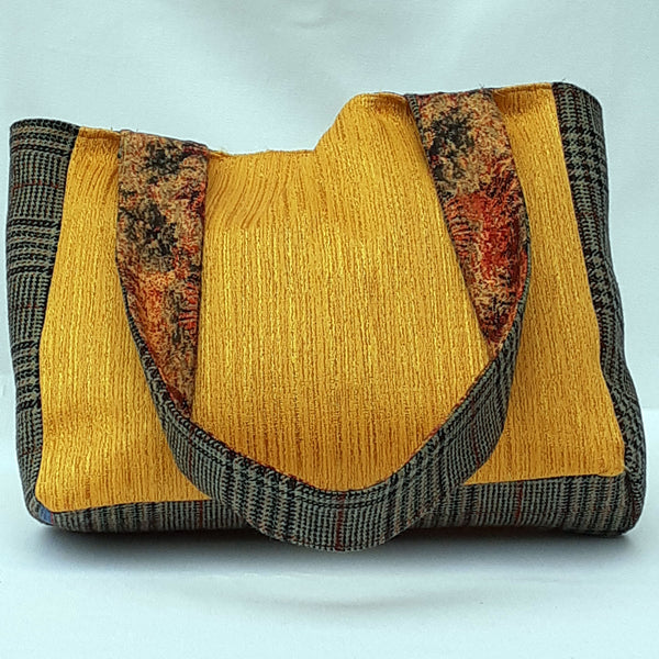 Handmade handbag with tweed and colourful fabric