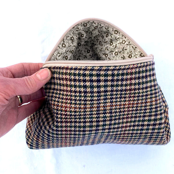 Tweed check cosmetic bag